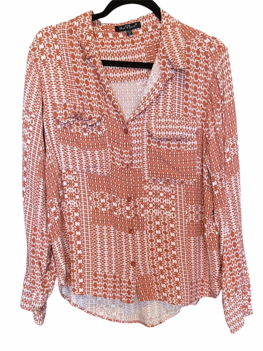 Velvet Heart Rust & White Printed Button-Down Blouse